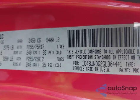 2016 Jeep Wrangler Unlimited Sport z USA, uszkodzony, nr VIN 1C4BJWDG2GL304441